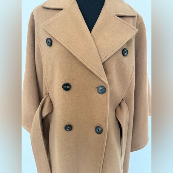 NWT Express Camel Fringed Cape Coat | Size M/L | Belted Poncho Trench - Picture 7 of 11